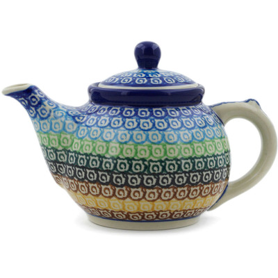 Polish Pottery Tea or Coffee Pot 13 oz Rainbow Swirl