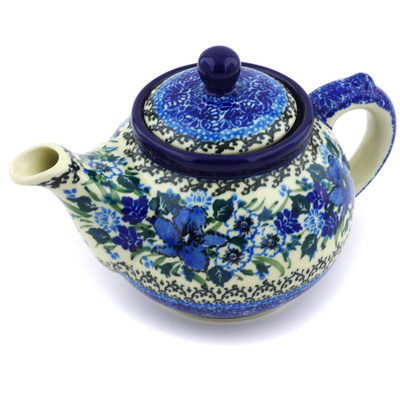 Polish Pottery Tea or Coffee Pot 13 oz Rhapsody In Blue UNIKAT