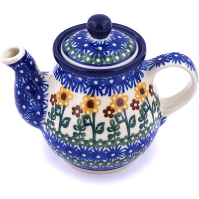 Polish Pottery Tea or Coffee Pot 13 oz Ring Of Sunflowers