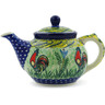 Polish Pottery Tea or Coffee Pot 13 oz Rooster Parade UNIKAT