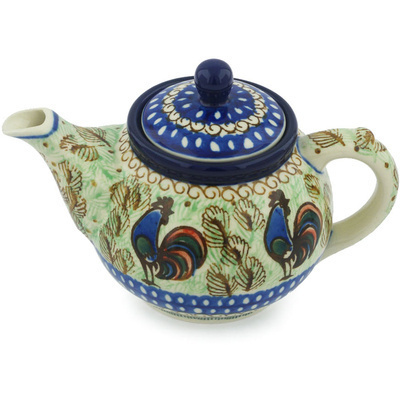Polish Pottery Tea or Coffee Pot 13 oz Rooster Row UNIKAT