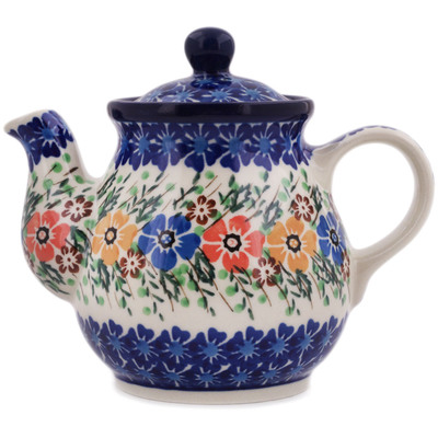 Polish Pottery Tea or Coffee Pot 13 oz Spring Blooms UNIKAT