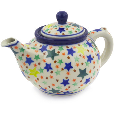 Polish Pottery Tea or Coffee Pot 13 oz Star Fiesta