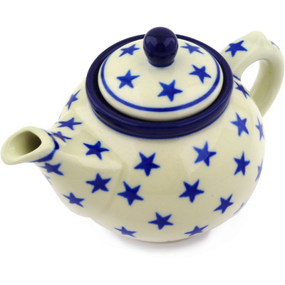 Polish Pottery Tea or Coffee Pot 13 oz Starburst Americana