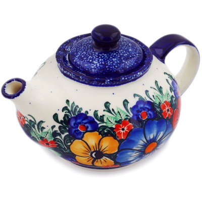 Polish Pottery Tea or Coffee Pot 13 oz Summertime Blues