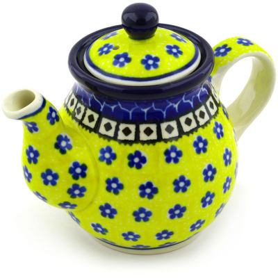 Polish Pottery Tea or Coffee Pot 13 oz Sunburst Daisies