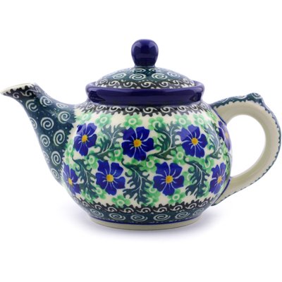 Polish Pottery Tea or Coffee Pot 13 oz Swirling Emeralds