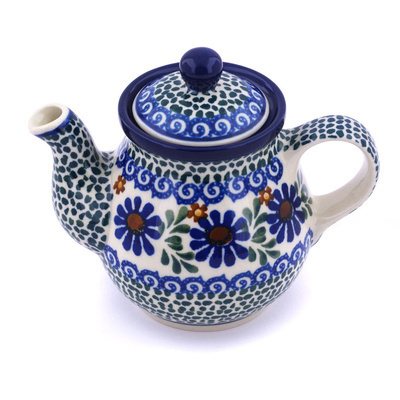Polish Pottery Tea or Coffee Pot 13 oz Water Daisies
