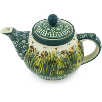 Polish Pottery Tea or Coffee Pot 13 oz Wetland Reeds UNIKAT