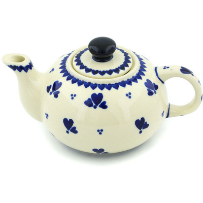 Polish Pottery Tea or Coffee Pot 15 oz Blue Heart Trio