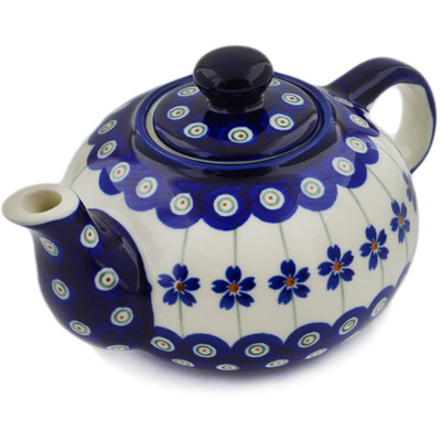 Polish Pottery Tea or Coffee Pot 15 oz Flowering Peacock
