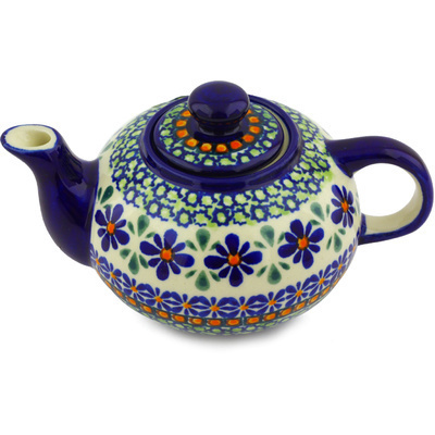 Polish Pottery Tea or Coffee Pot 15 oz Gingham Flowers