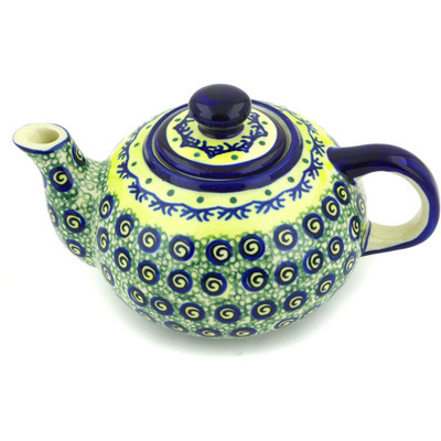 Polish Pottery Tea or Coffee Pot 15 oz Peacock Bumble Bee