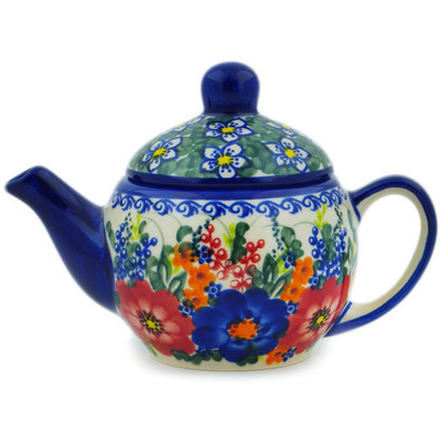 Polish Pottery Tea or Coffee Pot 15 oz Polish Garden UNIKAT