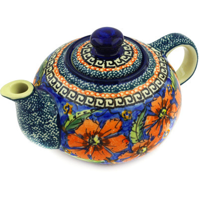 Polish Pottery Tea or Coffee Pot 15 oz Poppies UNIKAT