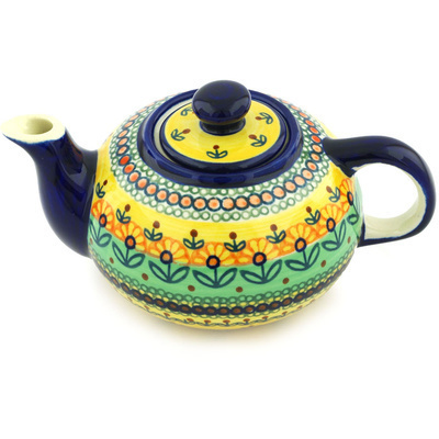 Polish Pottery Tea or Coffee Pot 15 oz Prairie Sunrise UNIKAT