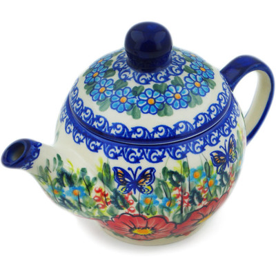 Polish Pottery Tea or Coffee Pot 15 oz Red Hibiscus UNIKAT