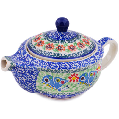 Polish Pottery Tea or Coffee Pot 15 oz Ring Of Flowers UNIKAT