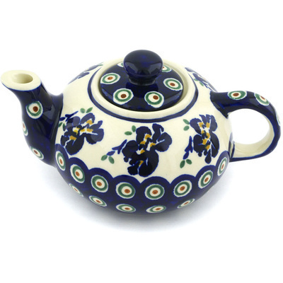 Polish Pottery Tea or Coffee Pot 15 oz Royal Iris Peacock