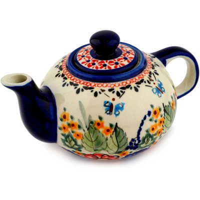 Polish Pottery Tea or Coffee Pot 15 oz Spring Splendor UNIKAT