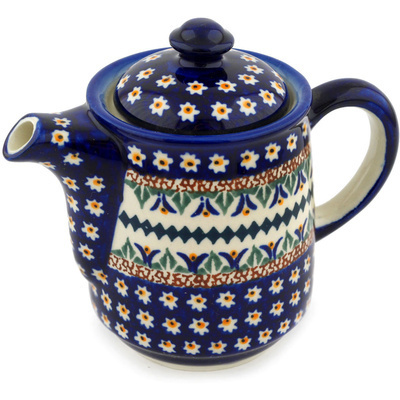 Polish Pottery Tea or Coffee Pot 16 oz Floral Peacock UNIKAT