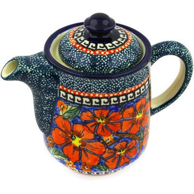 Polish Pottery Tea or Coffee Pot 16 oz Poppies UNIKAT