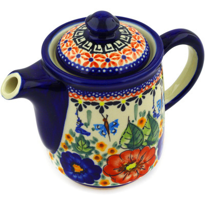Polish Pottery Tea or Coffee Pot 16 oz Spring Splendor UNIKAT