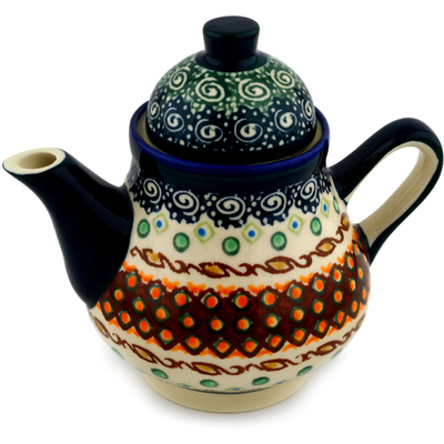 Polish Pottery Tea or Coffee Pot 17 oz Artichoke Heart UNIKAT