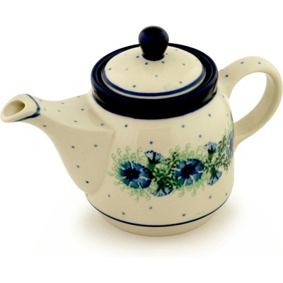 Polish Pottery Tea or Coffee Pot 17 oz Blue Bell Wreath