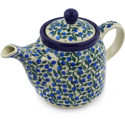 Polish Pottery Tea or Coffee Pot 17 oz Blueberry Vine