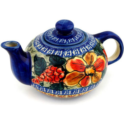 Polish Pottery Tea or Coffee Pot 17 oz Colorful Bouquet UNIKAT