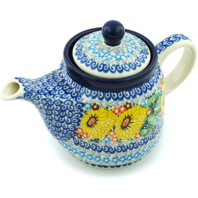 Polish Pottery Tea or Coffee Pot 17 oz Enchanted Spring UNIKAT