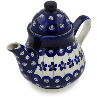 Polish Pottery Tea or Coffee Pot 17 oz Flowering Peacock