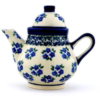 Polish Pottery Tea or Coffee Pot 17 oz Forget Me Not Dots