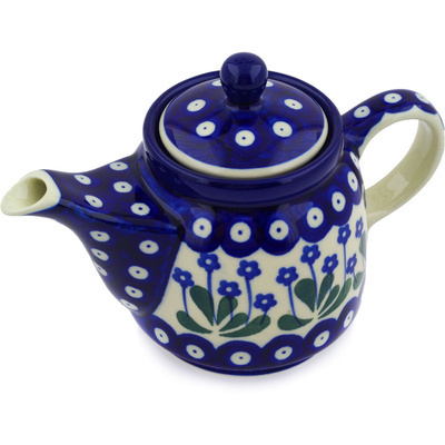 Polish Pottery Tea or Coffee Pot 17 oz Forget-me-not Peacock