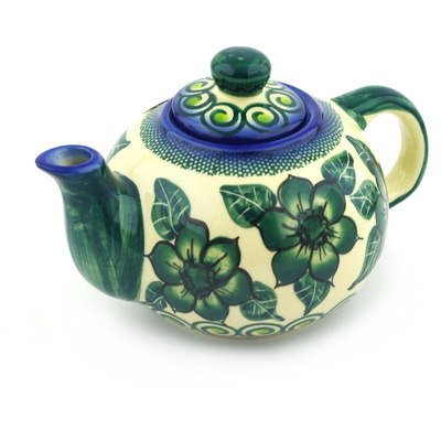Polish Pottery Tea or Coffee Pot 17 oz Gratuitous Greens UNIKAT