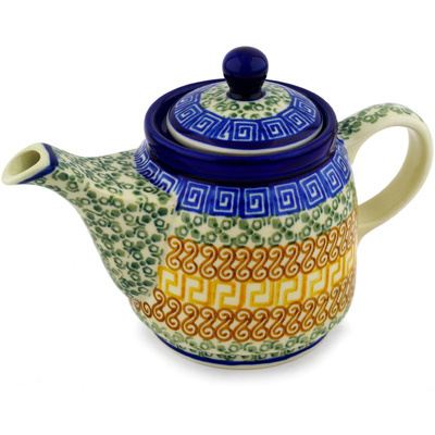 Polish Pottery Tea or Coffee Pot 17 oz Grecian Sea