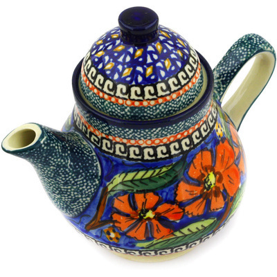 Polish Pottery Tea or Coffee Pot 17 oz Poppies UNIKAT
