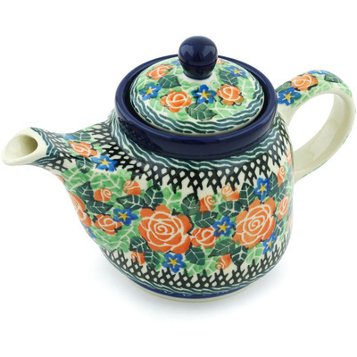 Polish Pottery Tea or Coffee Pot 17 oz Rose Emporium UNIKAT