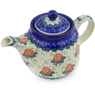 Polish Pottery Tea or Coffee Pot 17 oz Rose Field