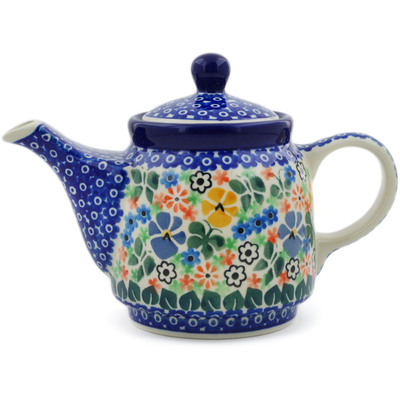 Polish Pottery Tea or Coffee Pot 17 oz Spring Garden UNIKAT