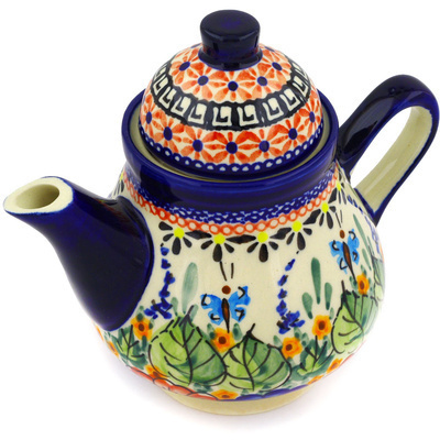 Polish Pottery Tea or Coffee Pot 17 oz Spring Splendor UNIKAT