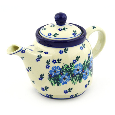 Polish Pottery Tea or Coffee Pot 17 oz Viola Bouquet