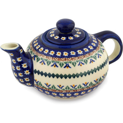 Polish Pottery Tea or Coffee Pot 19 oz Floral Peacock UNIKAT