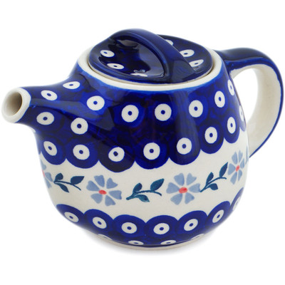 Polish Pottery Tea or Coffee Pot 19 oz Peacock Forget-me-not
