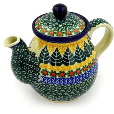 Polish Pottery Tea or Coffee Pot 20 oz Aspen Leaves
