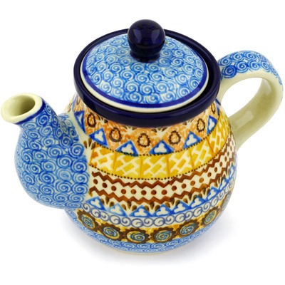 Polish Pottery Tea or Coffee Pot 20 oz Aztec