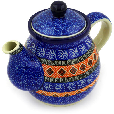 Polish Pottery Tea or Coffee Pot 20 oz Aztec Night
