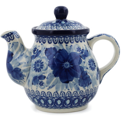 Polish Pottery Tea or Coffee Pot 20 oz Bleu Boquet UNIKAT