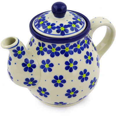 Polish Pottery Tea or Coffee Pot 20 oz Blue Daisies